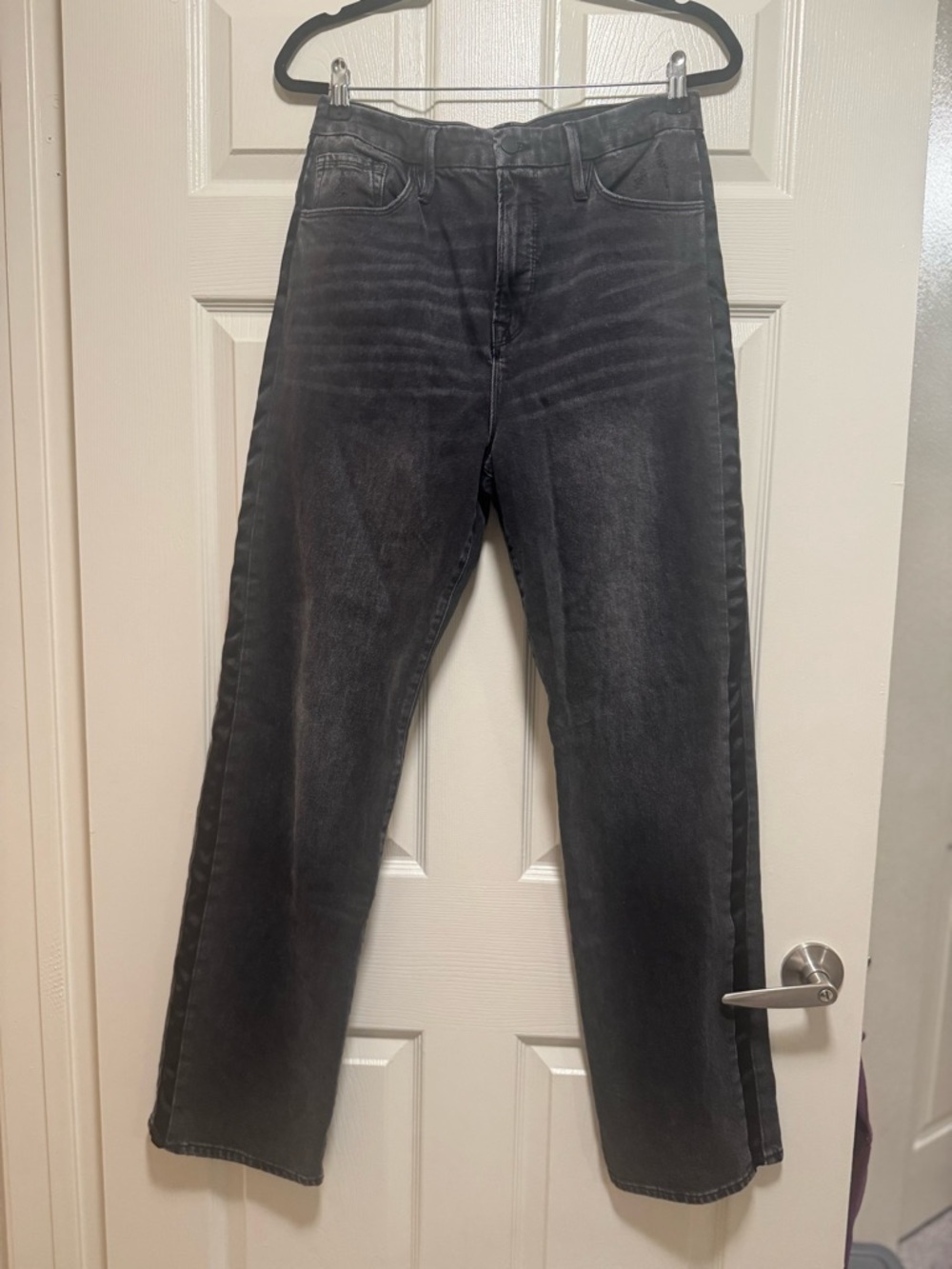 Good American Black Jeans with Velvet Stripe on the side
